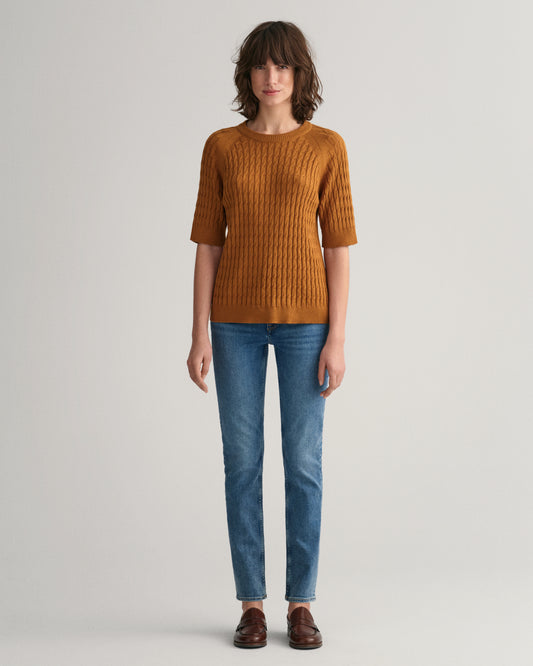 MID BLUE BROKEN IN, SLIM SUPER STRETCH JEANS, FRONT-VIEW BY GANT AU.