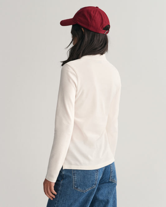 EGGSHELL, SLIM SHIELD LS PIQUE POLO, BACK-VIEW BY GANT AU.
