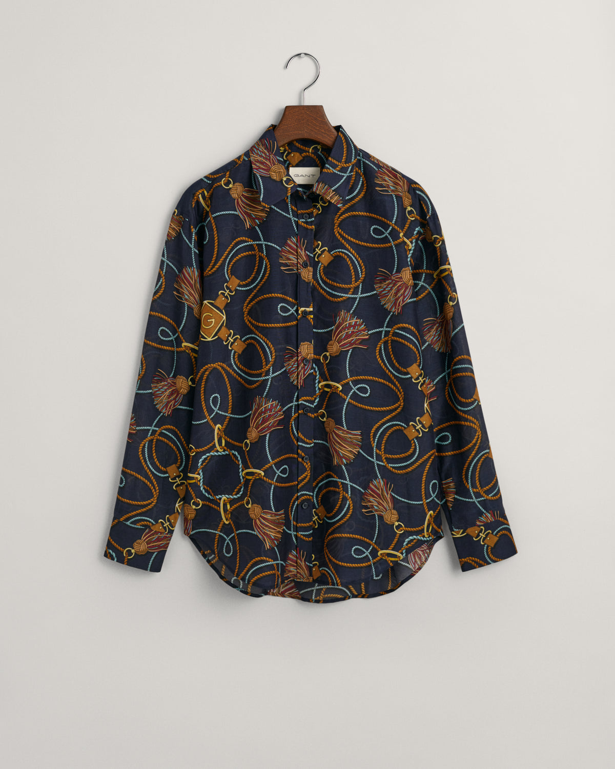 EVENING BLUE, REL ROPE PRINT COT SILK SHIRT, FLAT-LAY BY GANT AU.