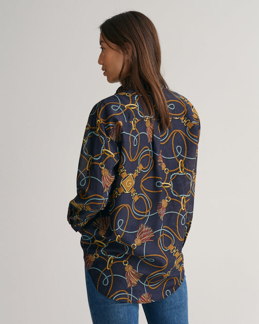 EVENING BLUE, REL ROPE PRINT COT SILK SHIRT, BACK-VIEW BY GANT AU.