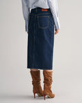DARK BLUE, SLIM DENIM PENCIL SKIRT, BACK-VIEW BY GANT AU.