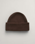 RICH BROWN, WOOL RIBBED BEANIE, FRONT-VIEW BY GANT AU.