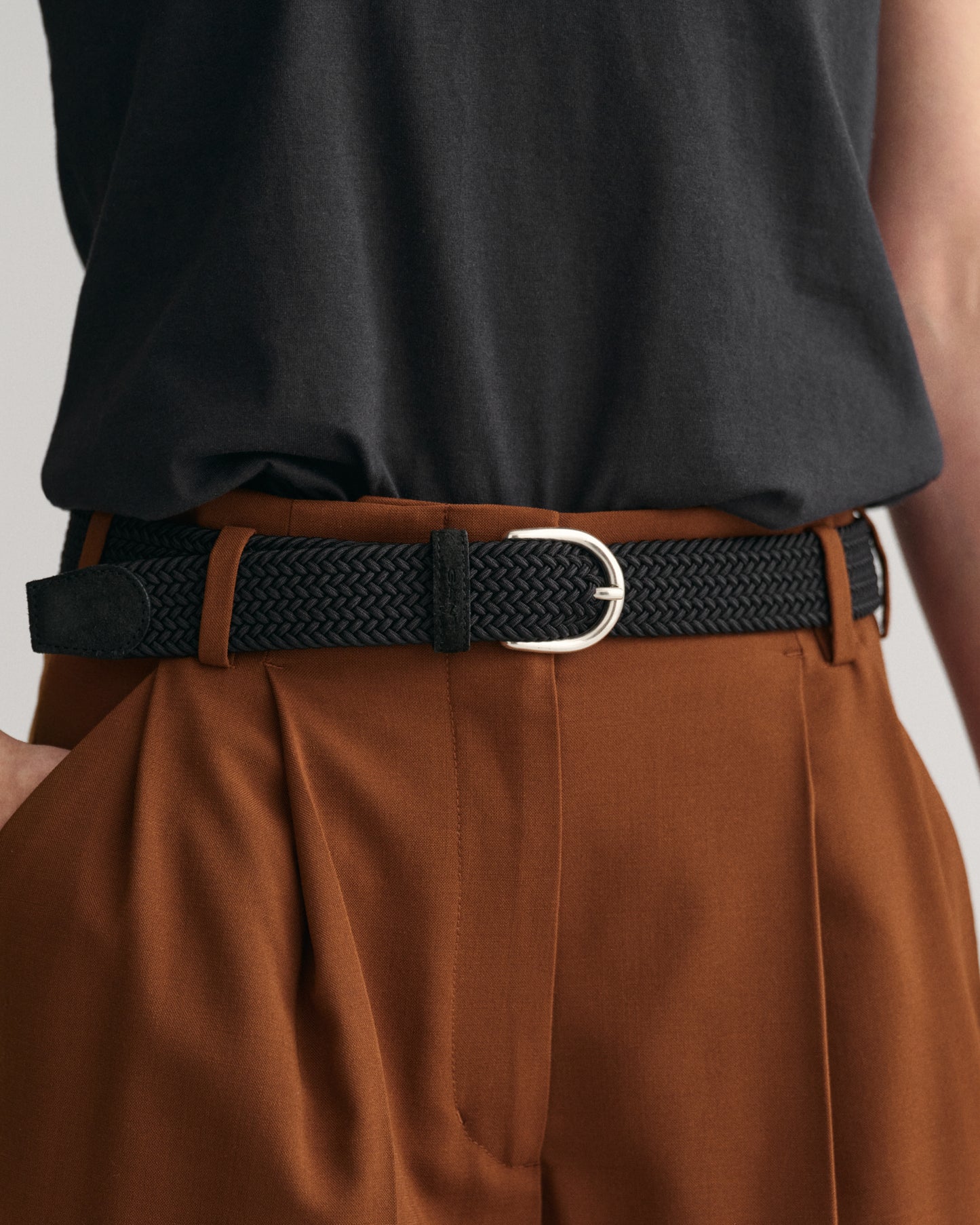 BLACK, ELASTIC BRAIDED BELT BY GANT AU.