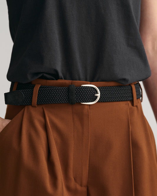 BLACK, ELASTIC BRAIDED BELT BY GANT AU.