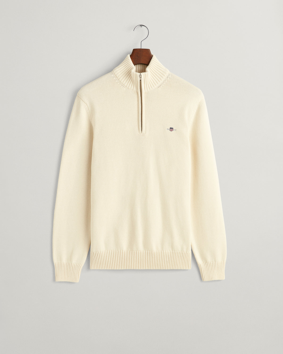 CREAM, CASUAL COTTON HALF ZIP, FLAT-LAY BY GANT AU.
