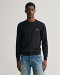BLACK, CLASSIC COTTON C-NECK, FRONT-VIEW BY GANT AU.