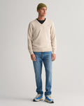 LIGHT BEIGE MELANGE, CLASSIC COTTON V-NECK BY GANT AU.