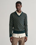 TARTAN GREEN, MERINO JACQUARD V-NECK, FRONT-VIEW BY GANT AU.