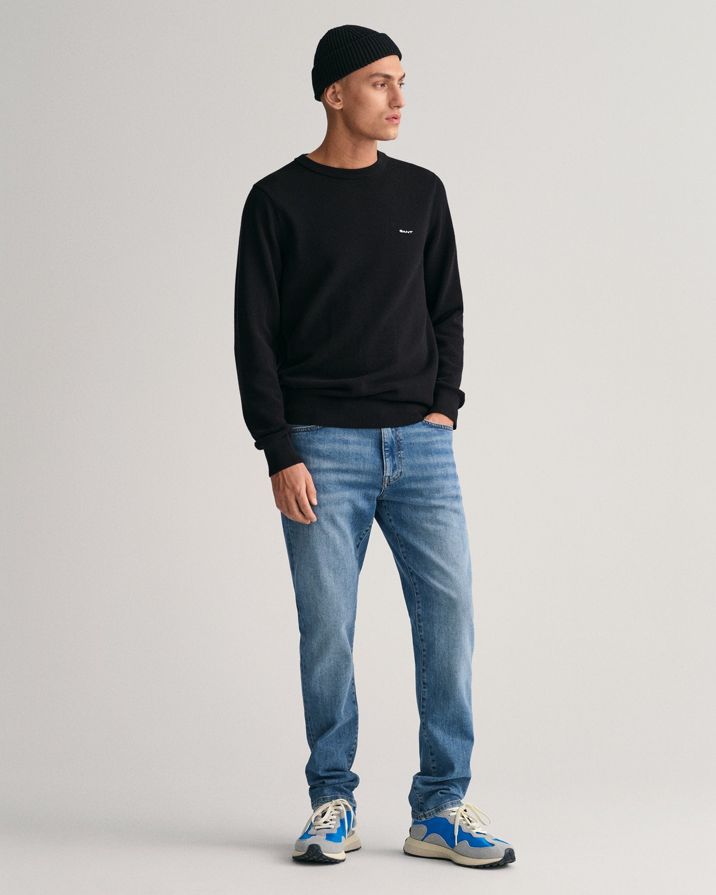 BLACK, COTTON PIQUE C-NECK BY GANT AU.