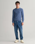 DENIM BLUE MELANGE, COTTON PIQUE C-NECK BY GANT AU.