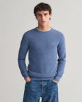 DENIM BLUE MELANGE, COTTON PIQUE C-NECK, FRONT-VIEW BY GANT AU.