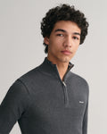 ANTRACIT MELANGE, COTTON PIQUE HALF ZIP, CLOSE-UP BY GANT AU.