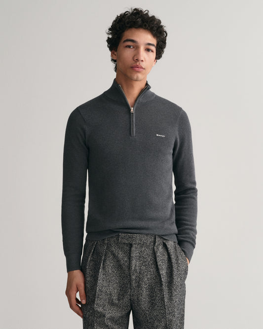 ANTRACIT MELANGE, COTTON PIQUE HALF ZIP, FRONT-VIEW BY GANT AU.