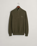 JUNIPER GREEN, COTTON PIQUE HALF ZIP, FLAT-LAY BY GANT AU.