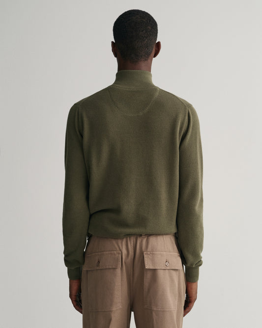 JUNIPER GREEN, COTTON PIQUE HALF ZIP, BACK-VIEW BY GANT AU.