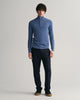 DENIM BLUE MELANGE, COTTON PIQUE HALF ZIP BY GANT AU.