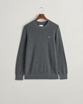 ANTRACIT MELANGE, COTTON WOOL RIB C-NECK, FLAT-LAY BY GANT AU.