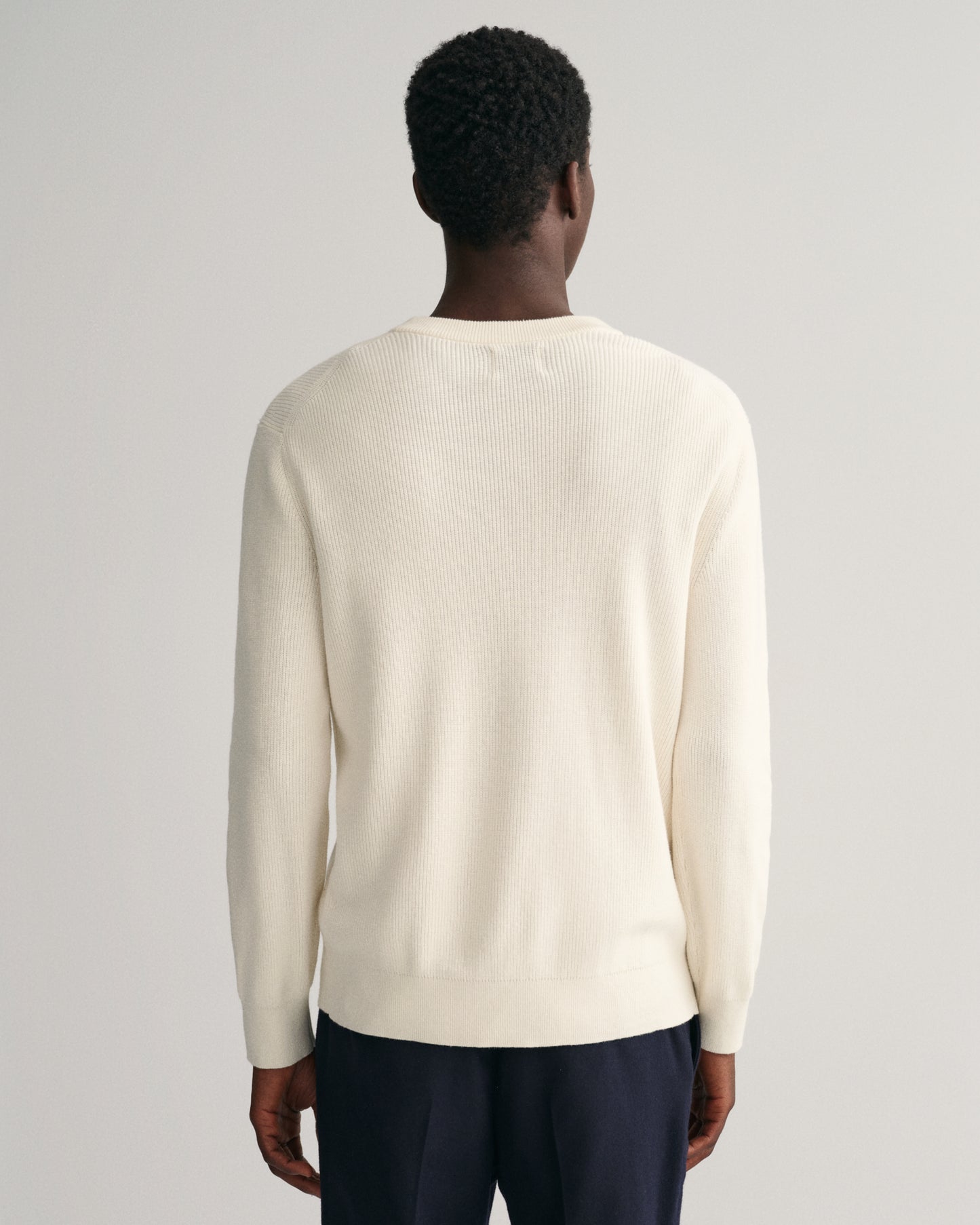 CREAM, COTTON WOOL RIB C-NECK, BACK-VIEW BY GANT AU.