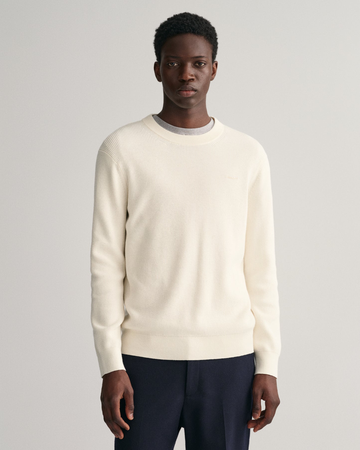 CREAM, COTTON WOOL RIB C-NECK, FRONT-VIEW BY GANT AU.