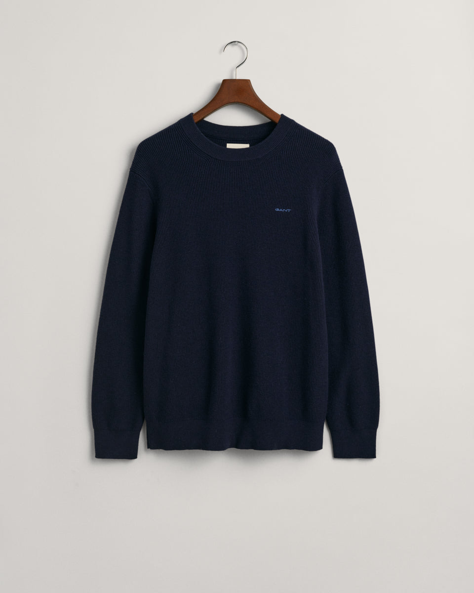 EVENING BLUE, COTTON WOOL RIB C-NECK, FLAT-LAY BY GANT AU.