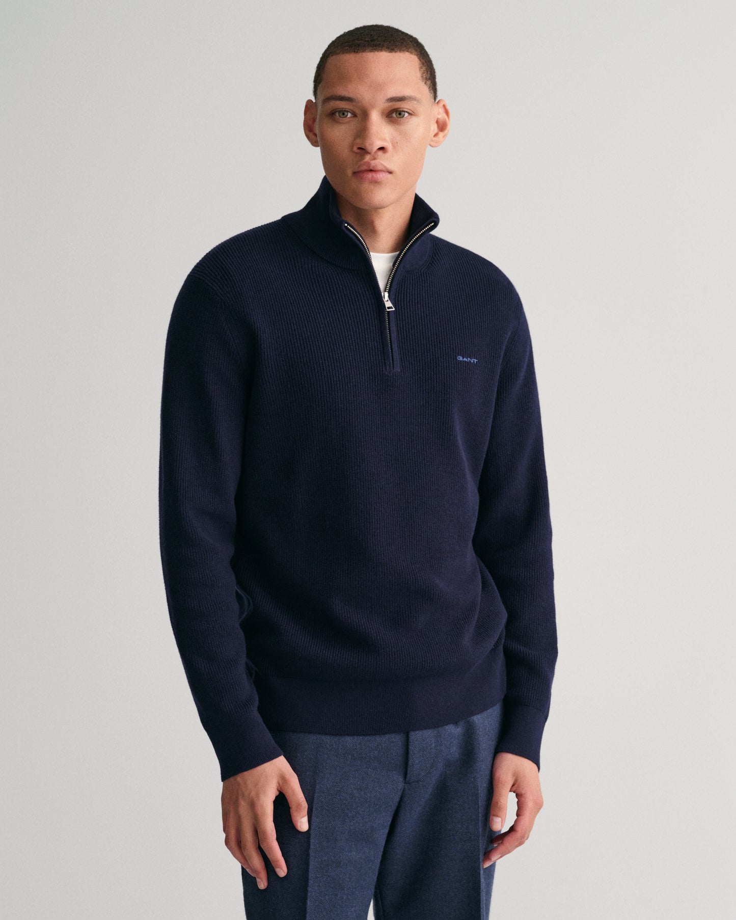 EVENING BLUE, COTTON WOOL RIB HZ, FRONT-VIEW BY GANT AU.