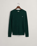 TARTAN GREEN, COTTON CABLE C-NECK, FLAT-LAY BY GANT AU.
