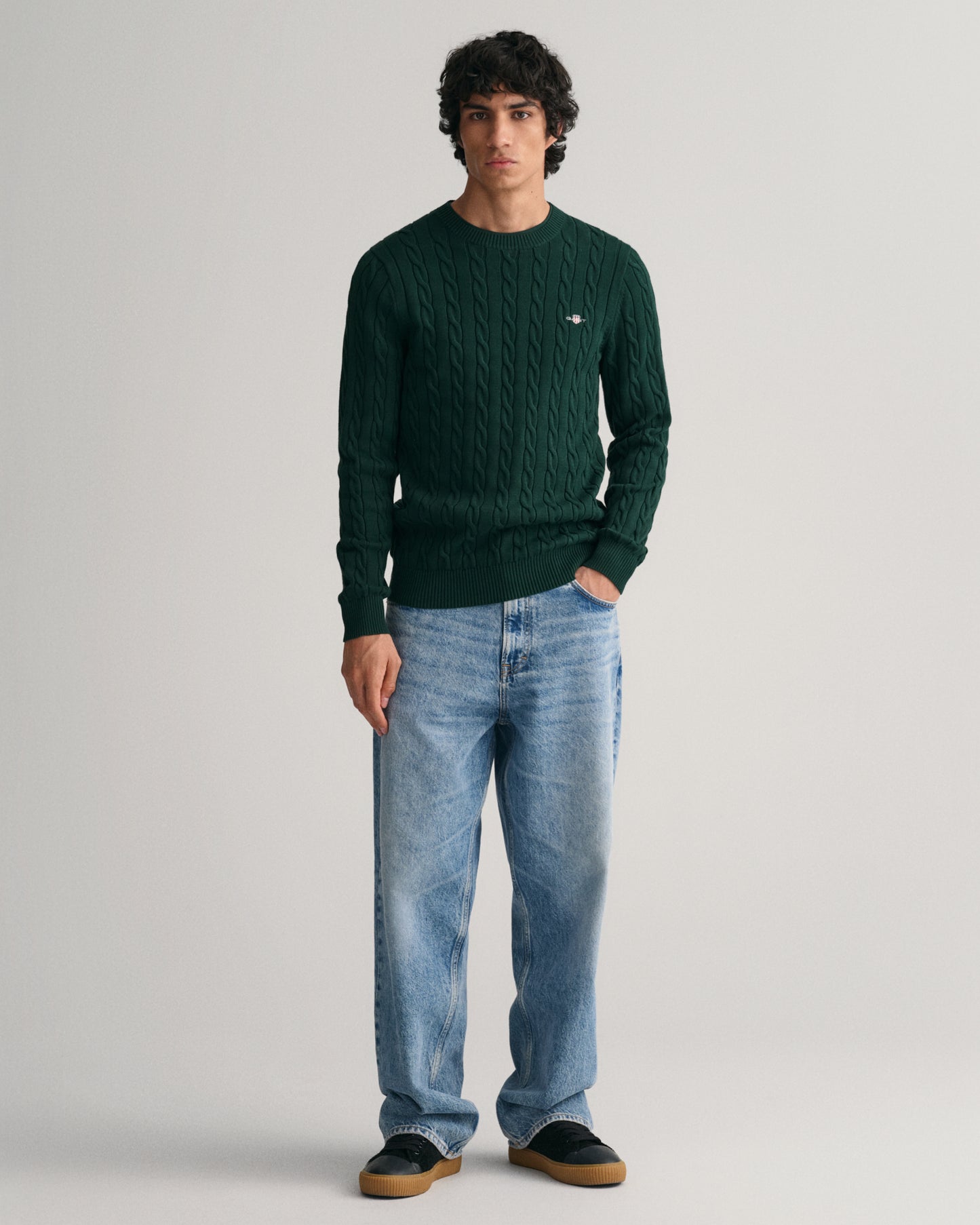 TARTAN GREEN, COTTON CABLE C-NECK BY GANT AU.