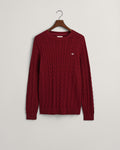 PLUMPED RED, COTTON CABLE C-NECK, FLAT-LAY BY GANT AU.