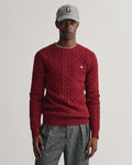PLUMPED RED, COTTON CABLE C-NECK, FRONT-VIEW BY GANT AU.