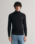 BLACK, COTTON CABLE TURTLE NECK, FRONT-VIEW BY GANT AU.