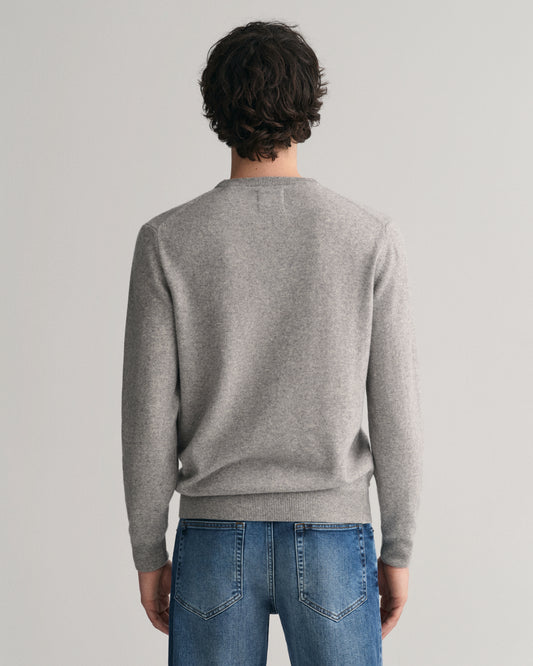GREY MELANGE, SUPERFINE LAMBSWOOL C-NECK, BACK-VIEW BY GANT AU.