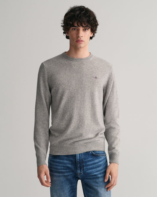 GREY MELANGE, SUPERFINE LAMBSWOOL C-NECK, FRONT-VIEW BY GANT AU.