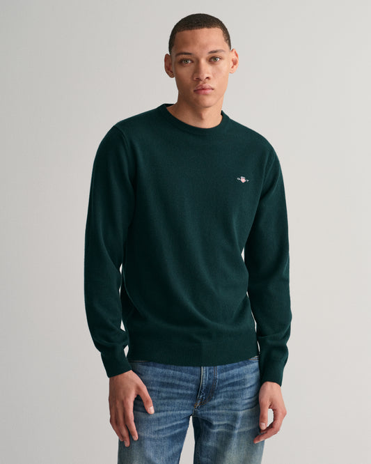 TARTAN GREEN, SUPERFINE LAMBSWOOL C-NECK, FRONT-VIEW BY GANT AU.
