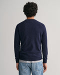 DARK NAVY MELANGE, SUPERFINE LAMBSWOOL C-NECK, BACK-VIEW BY GANT AU.