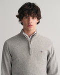 MODEL WEARING SUPERFINE LAMBSWOOL HALF ZIP