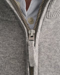 GREY MELANGE, SUPERFINE LAMBSWOOL HALF ZIP, CLOSE-UP BY GANT AU.