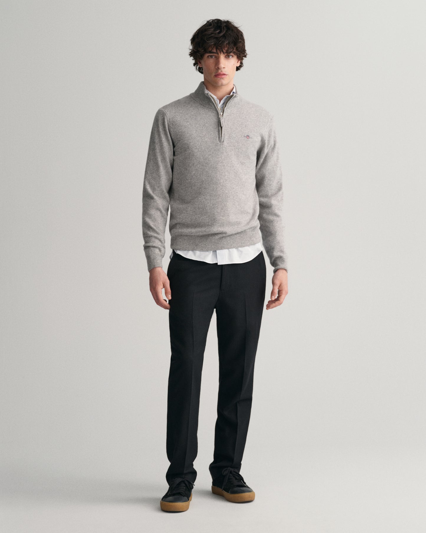 GREY MELANGE, SUPERFINE LAMBSWOOL HALF ZIP BY GANT AU.