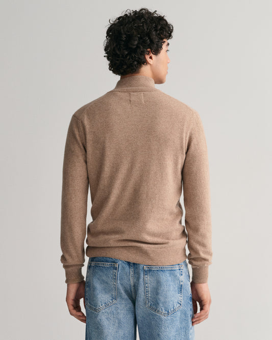 DK SAND MELANGE, SUPERFINE LAMBSWOOL HALF ZIP, BACK-VIEW BY GANT AU.