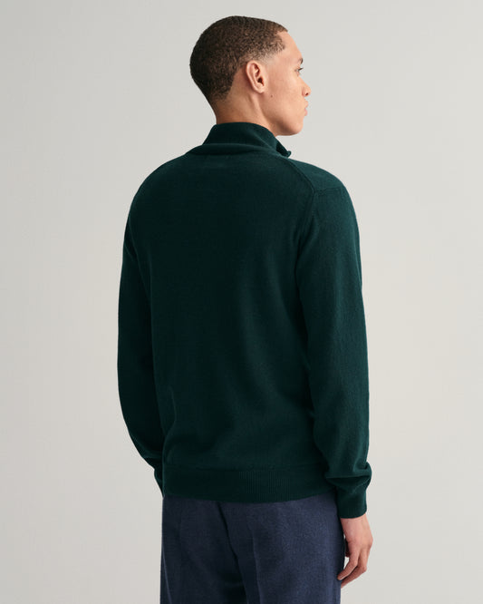 TARTAN GREEN, SUPERFINE LAMBSWOOL HALF ZIP, BACK-VIEW BY GANT AU.