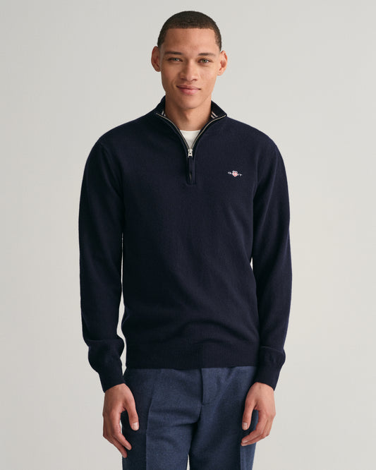 MARINE, SUPERFINE LAMBSWOOL HALF ZIP, FRONT-VIEW BY GANT AU.