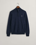 DARK NAVY MELANGE, SUPERFINE LAMBSWOOL HALF ZIP, FLAT-LAY BY GANT AU.