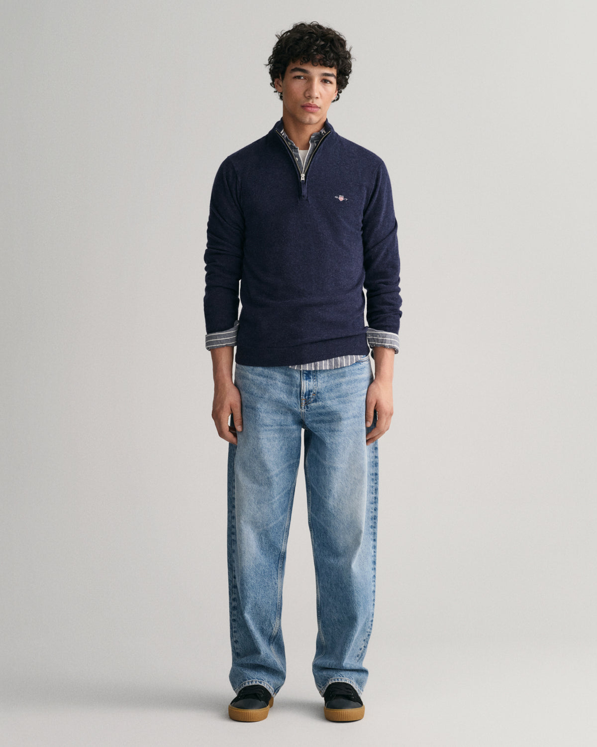 DARK NAVY MELANGE, SUPERFINE LAMBSWOOL HALF ZIP BY GANT AU.