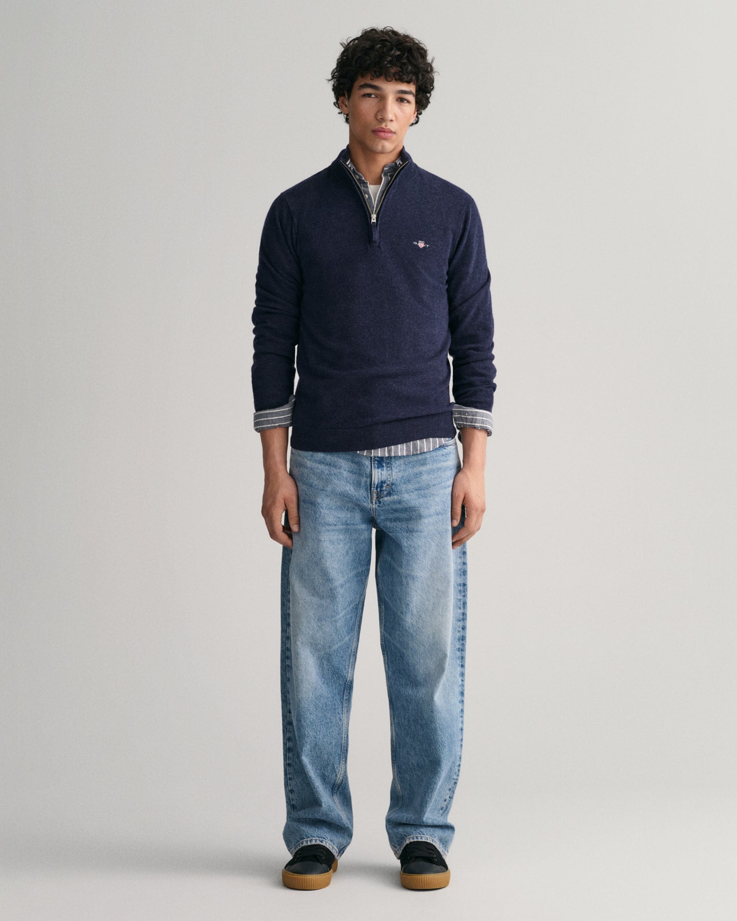 DARK NAVY MELANGE, SUPERFINE LAMBSWOOL HALF ZIP BY GANT AU.