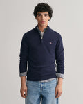 DARK NAVY MELANGE, SUPERFINE LAMBSWOOL HALF ZIP, FRONT-VIEW BY GANT AU.