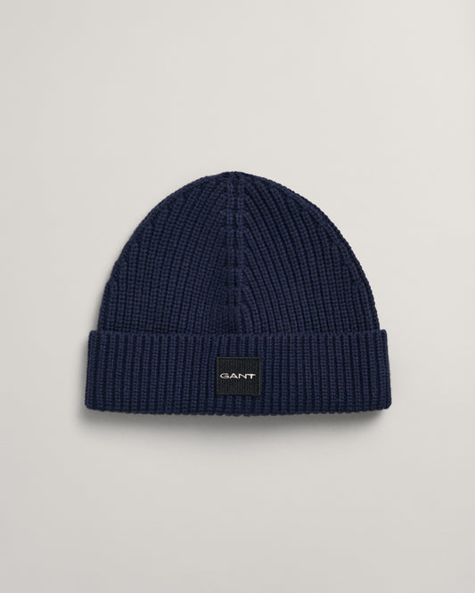 MARINE, UNISEX. COTTON RIB KNIT BEANIE, FRONT-VIEW BY GANT AU.