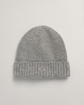 GREY MELANGE, UNISEX. SHIELD WOOL BEANIE, FRONT-VIEW BY GANT AU.