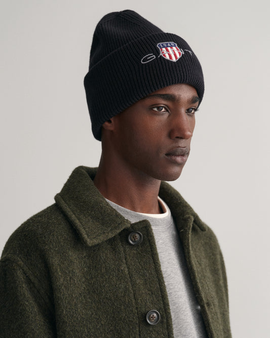 BLACK, ARCHIVE SHIELD COTTON BEANIE BY GANT AU.