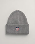 GREY MELANGE, ARCHIVE SHIELD COTTON BEANIE, FRONT-VIEW BY GANT AU.