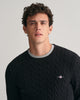 BLACK, COTTON CABLE C-NECK, CLOSE-UP BY GANT AU.