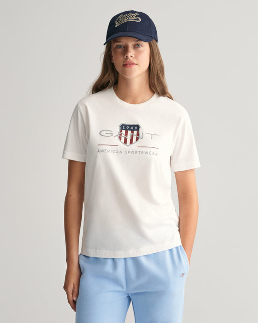 WHITE, ARCHIVE SHIELD SS T-SHIRT, FRONT-VIEW BY GANT AU.